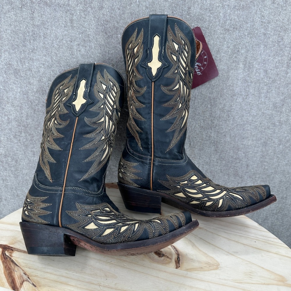 Lucchese Hillsboro M3582 Western Boots Women Black Crackle Bone Inlay Snip Toe - Picture 7 of 11